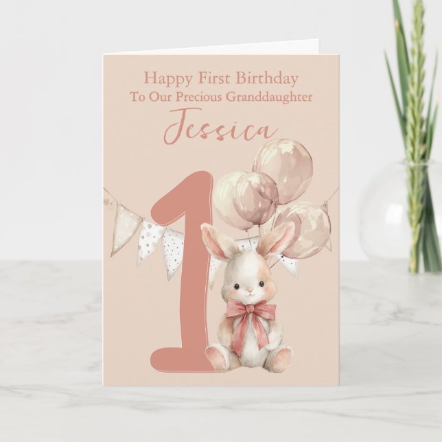 Tarjeta Bunny First Birthday  (Anverso)