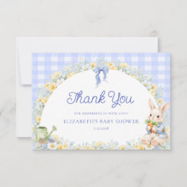 Tarjeta Bunny Gingham Blue Baby Shower Thank You Card