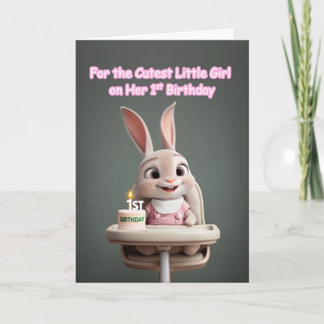 Tarjeta Bunny in Pink Cutest Little Girl 1st Birthday (Anverso)