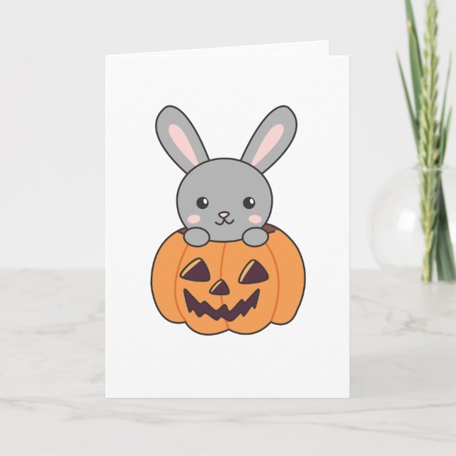 Tarjeta Bunny In Pumpkin Cute Bunnies Feliz Halloween (Anverso)
