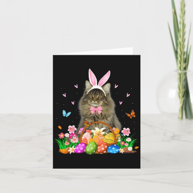 Tarjeta Bunny Maine Coon Cat Easter Illustration (Anverso)