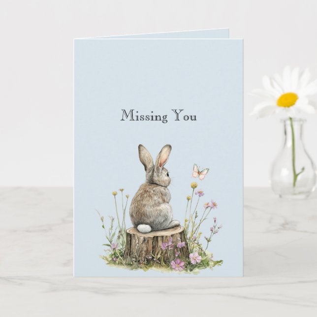 Tarjeta Bunny Rabbit Butterfly Missing You (Planta pequeña)