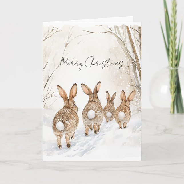 Tarjeta Bunny Rabbits in Snow Christmas (Anverso)