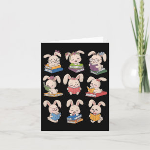Tarjeta Bunny Reading Books Easter Day Bibliotecario Profe
