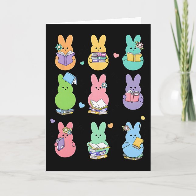 Tarjeta Bunny Reading Books Easter Day Librarian Teacher B (Anverso)