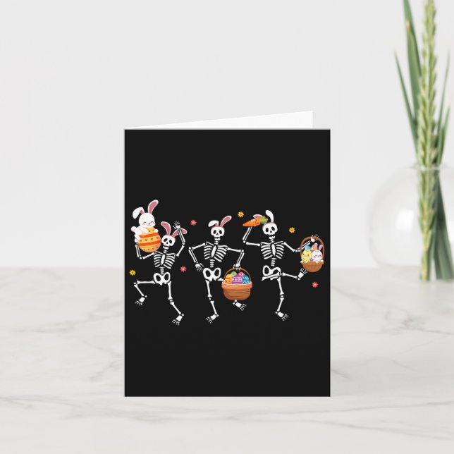 Tarjeta Bunny Skeleton Dancing Easter Basket Carrony Funny (Anverso)