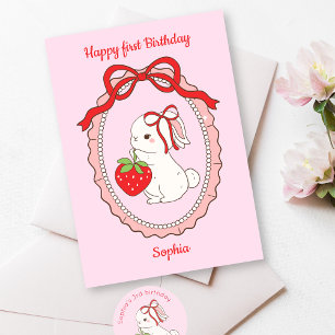 Tarjeta Bunny Strawberry Happy Birday Card