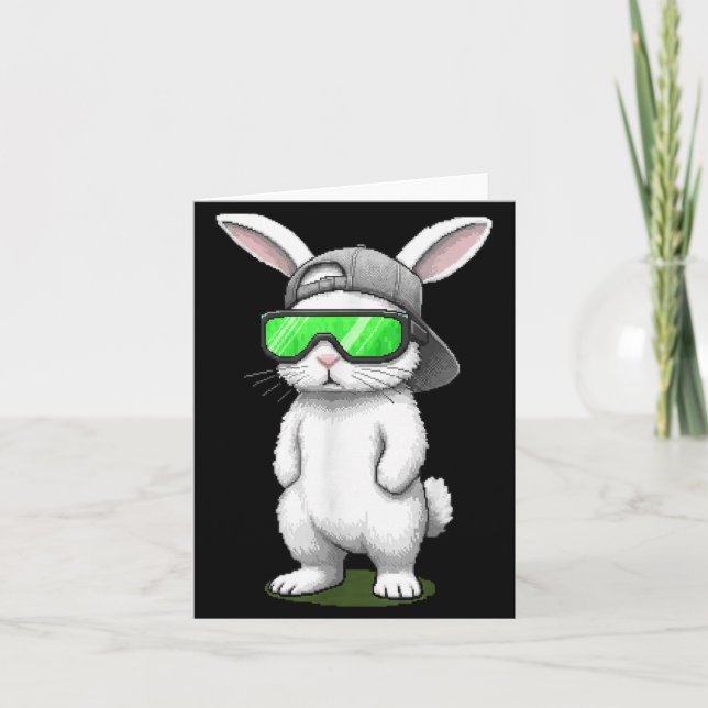 Tarjeta Bunny sunglasses cap cool rabbit pixel easter day (Anverso)