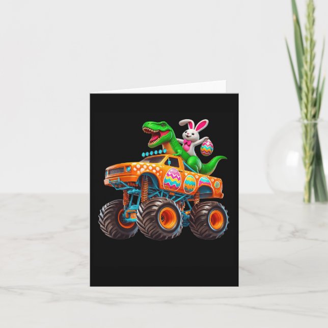 Tarjeta Bunny T-rex Easter Monster Truck Dino Funny Boys K (Anverso)