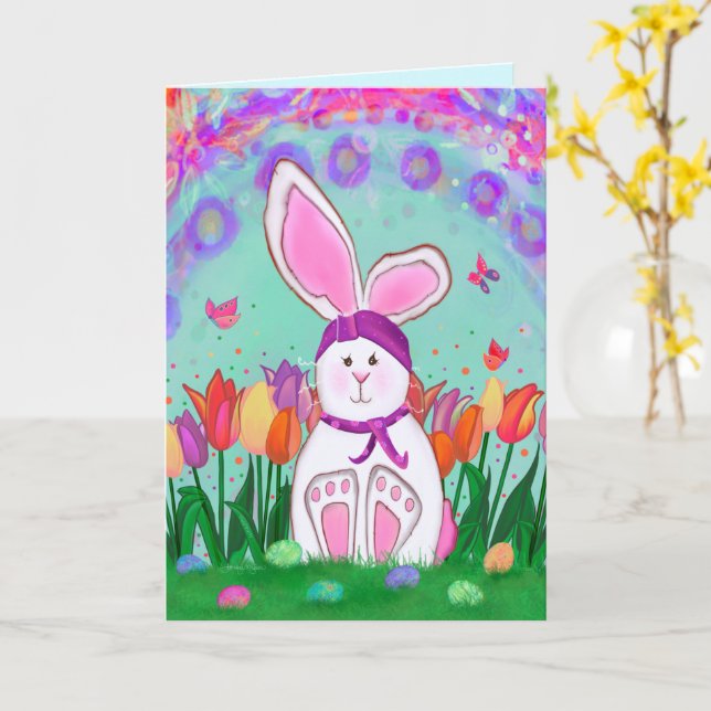 Tarjeta Bunny Tulips Girly Cute Flowers (flor amarilla)