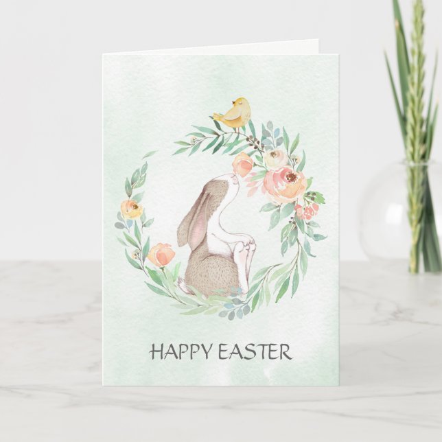 Tarjeta Bunny with Watercolor Wreath Easter (Anverso)