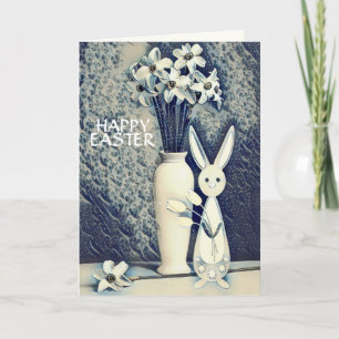 Tarjeta Bunny y Daffodils Easter al estilo japonés Ukiyo-e
