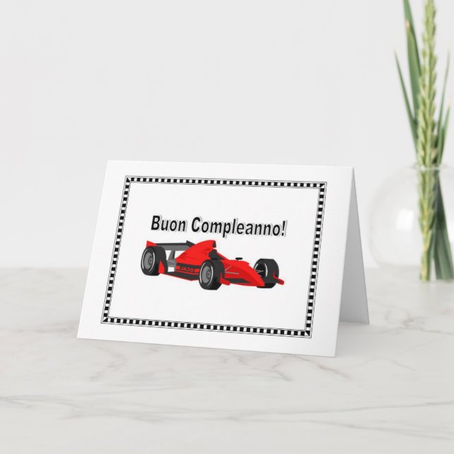 Tarjeta Buon Compleanno auto da corsa (Anverso)