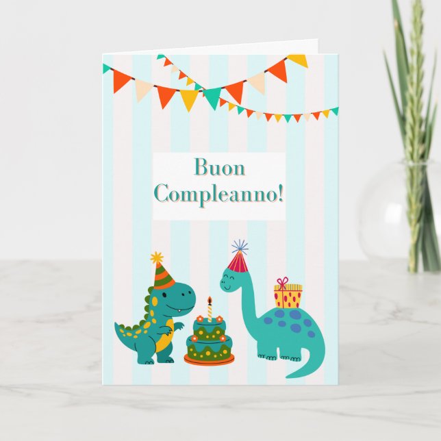 Tarjeta Buon Compleanno Cartolina Dinosauro Italian  (Anverso)