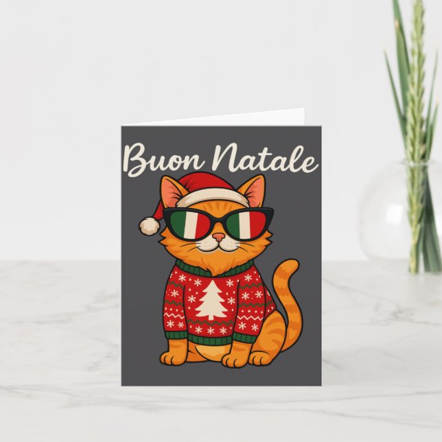 Tarjeta Buon Natale Italian Cat Christmas, Italy Pride Hol (Anverso)