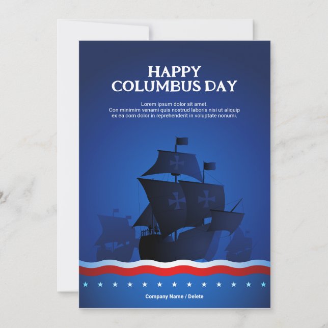 Tarjeta Buques de fondo azul | Saludo del Día de Colón (Anverso)