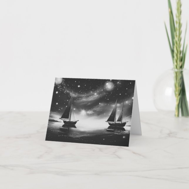 Tarjeta Buques de vela y cometas B&W (Anverso)