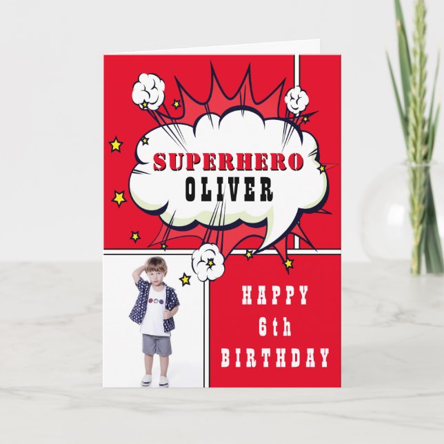 Tarjeta Burbuja de diálogo de cómic de superhéroe Cumpleañ (Anverso)