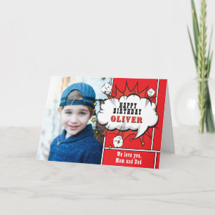 Tarjeta Burbuja de diálogo de cómic de superhéroe Niño Fot