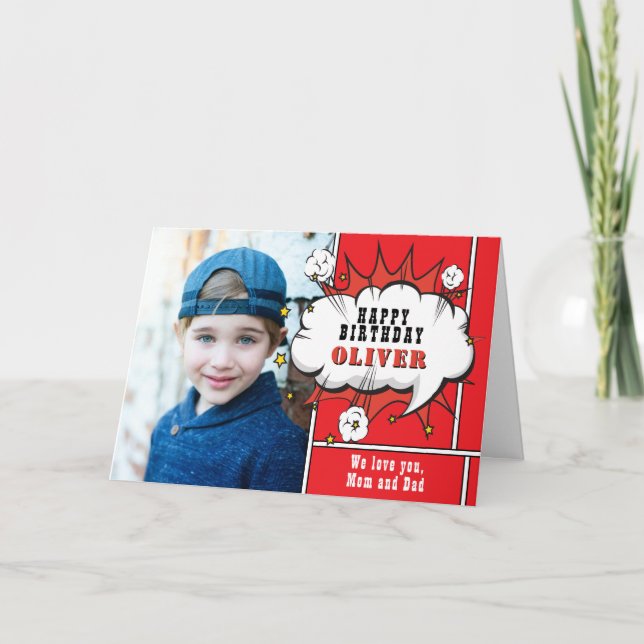 Tarjeta Burbuja de diálogo de cómic de superhéroe Niño Fot (Anverso)