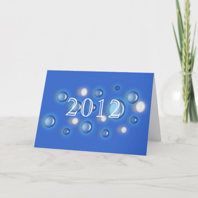 Tarjeta - Burbujas de Año Nuevo en Azul con Año (Anverso)