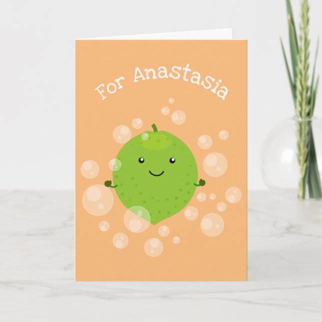 Tarjeta Burbujas de cal verde suave ilustracion personaliz (Anverso)