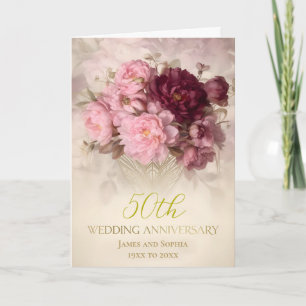 Tarjeta Burgundy 50 aniversario de bodas de oro