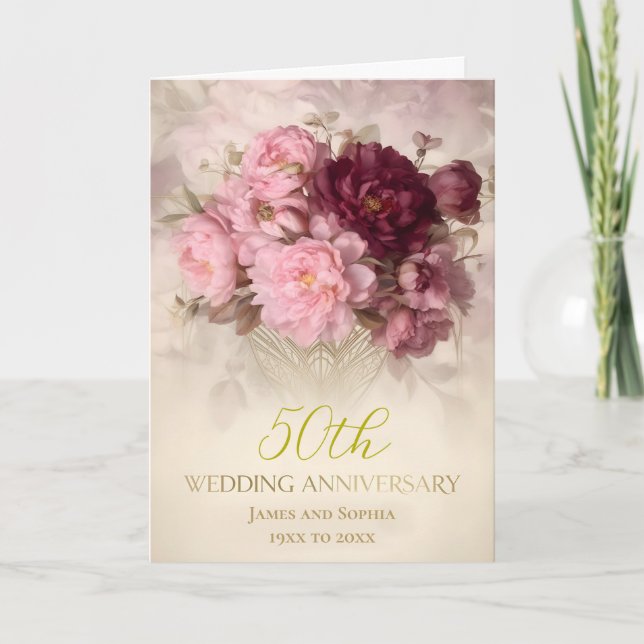 Tarjeta Burgundy 50 aniversario de bodas de oro (Anverso)