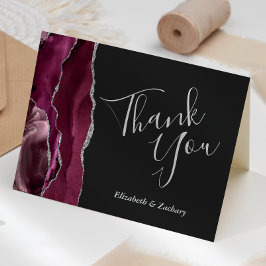Tarjeta Burgundy Agata Plata Oscuro Agradecimiento Boda