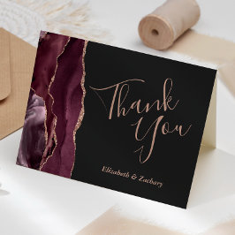 Tarjeta Burgundy Agata Rosa Oro Oscuro Agradecimiento Boda