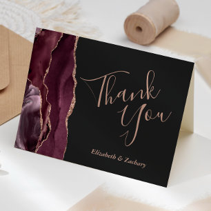 Tarjeta Burgundy Agata Rosa Oro Oscuro Agradecimiento Boda