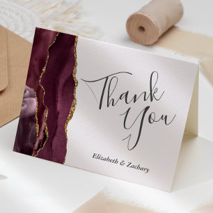 Tarjeta Burgundy Agate Gold Blush Boda Agradecimiento