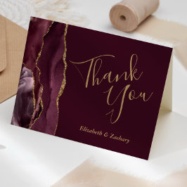 Tarjeta Burgundy Agate Gold Boda Gracias