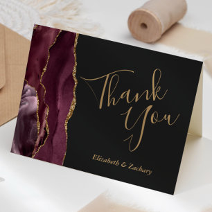 Tarjeta Burgundy Agate Gold Dark Agradecimiento de Boda