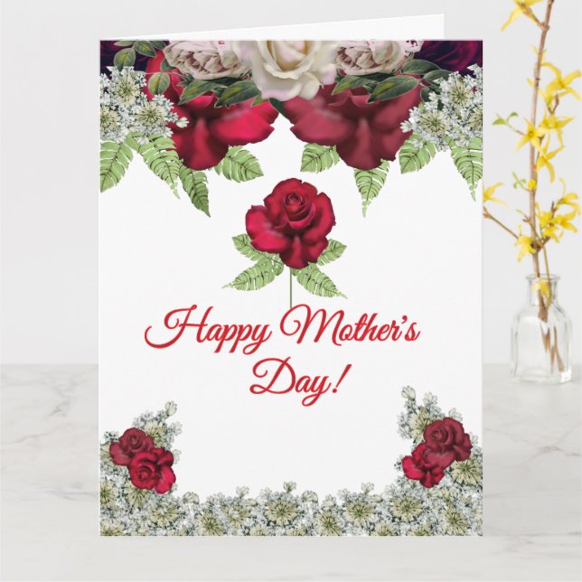 Tarjeta Burgundy Blush Roses Greenery Mother's Day  (flor amarilla)