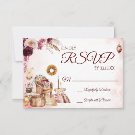 Tarjeta Burgundy Boho Watercolor Floral RSVP