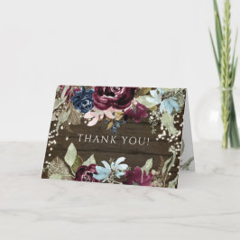 Tarjeta Burgundy Floral Rústica Twinkle Lights Gracias