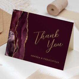 Tarjeta Burgundy Gold Agata Escritura Agradecimiento Boda