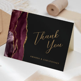 Tarjeta Burgundy Gold Agata Script Agradecimiento de Boda 