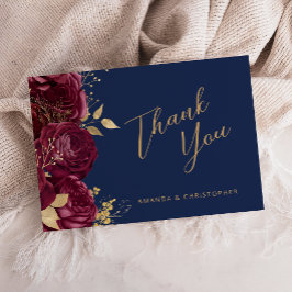 Tarjeta Burgundy Gold Floral Navy Blue Agradecimiento de B