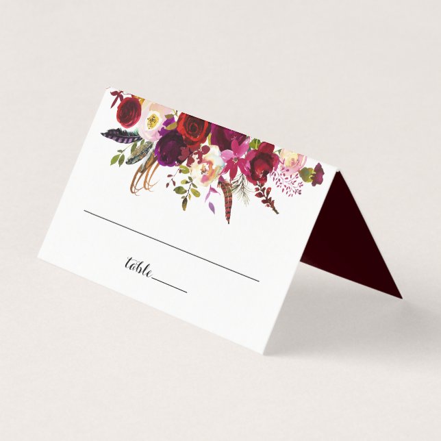 Tarjeta Burgundy Marsala Bohemira Boda Table Place Card (Anverso)