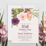 Tarjeta Burgundy Morple Rubor Pink Floral 16 cumpleaños<br><div class="desc">Elegante y hermosa morada,  borgoña y color de agua rosada floral en color crema invitan a los chicas adolescentes a la fiesta de cumpleaños 16. Póngase en contacto con nosotros para obtener ayuda sobre la personalización o para solicitar productos coincidentes.</div>