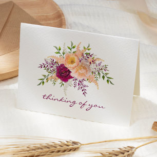 Tarjeta Burgundy Peach Peony Floral Bouquet Sympathy
