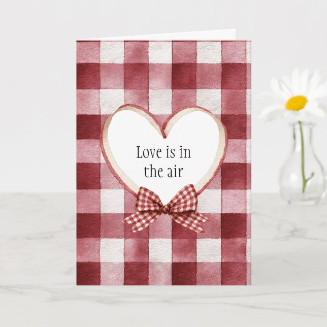 Tarjeta Burgundy Red White Heart Ribbon Valentine's Day (Planta pequeña)