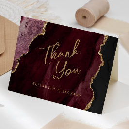Tarjeta Burgundy Rojo Oro Ágata Escritura Boda Agradecimie