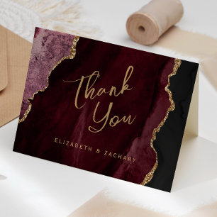 Tarjeta Burgundy Rojo Oro Ágata Escritura Boda Agradecimie
