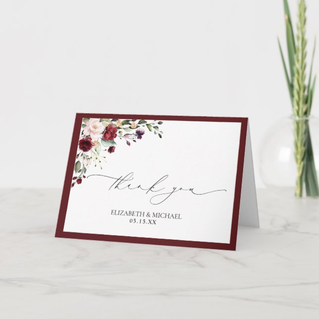 Tarjeta Burgundy Rubor Watercolor Floral Photo (Anverso)