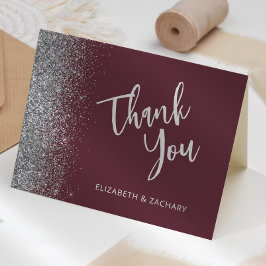 Tarjeta Burgundy Silver Glitter Script Agradecimiento de B