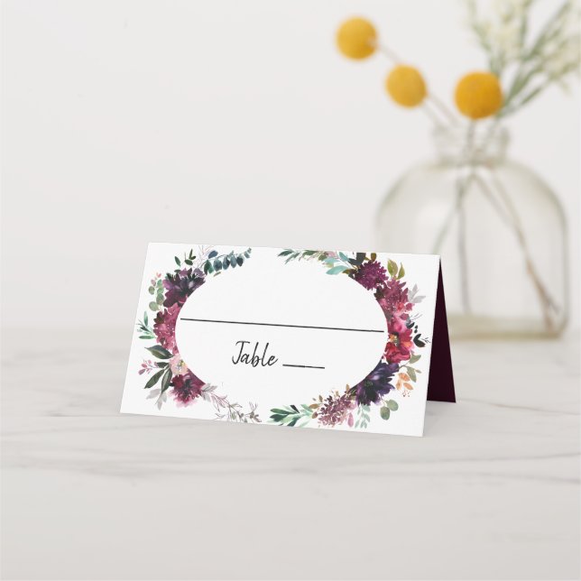 Tarjeta Burgundy Spring and Floral Boda Place Card (Anverso)
