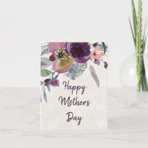 Tarjeta Burgundy y floral acuarela rosa Día de la Madre